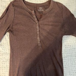 Henley aerie brown long sleeve shirt